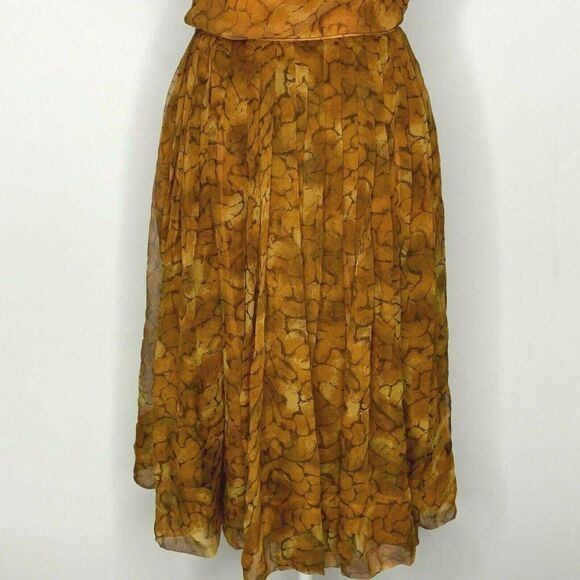 Vintage 50s Sheer Overlay Dress S Brown Draped - Picture 3 of 11